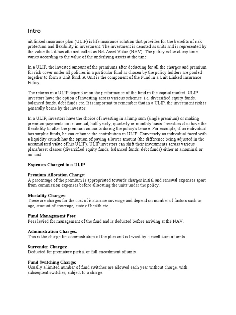 Intro: Expenses Charged in A ULIP Premium Allocation Charge | PDF