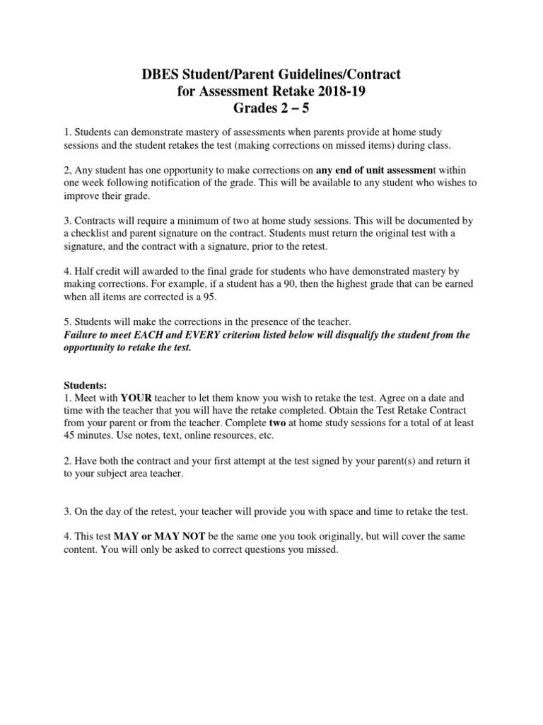Student Parent Guidelines Retest 2018-19 | PDF | Students | Signature