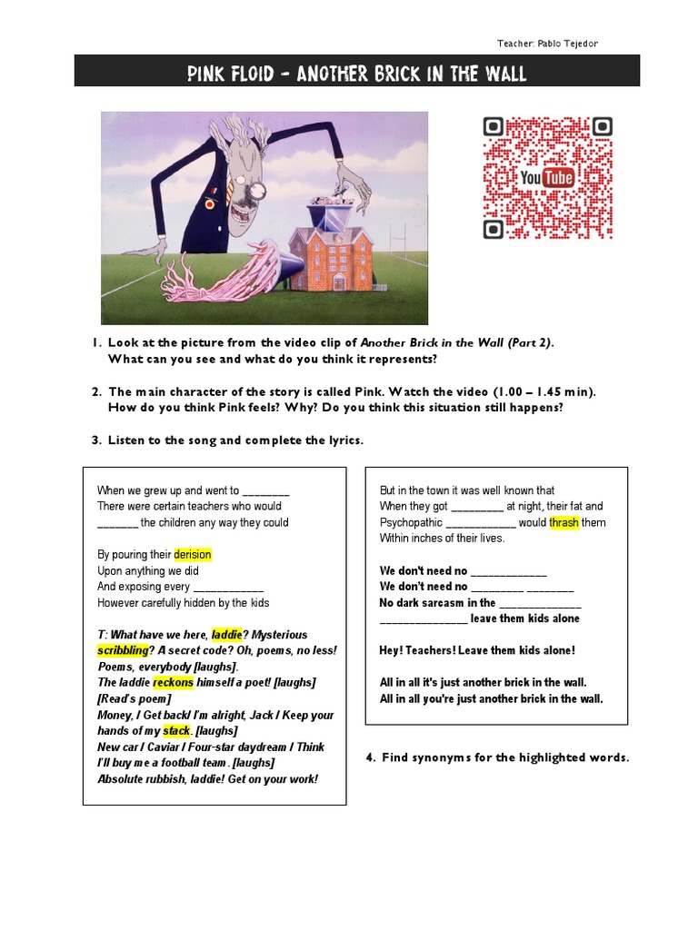 Worksheet Another Brick in The Wall PDF