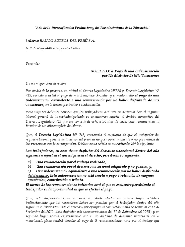 Modelo De Solicitud De Vacaciones Triples Salario Vacaciones O Vacaciones
