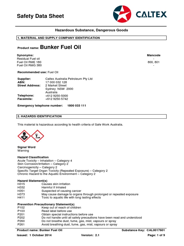 Bunker Fuel Oilsds (1) Dangerous Goods Toxicity