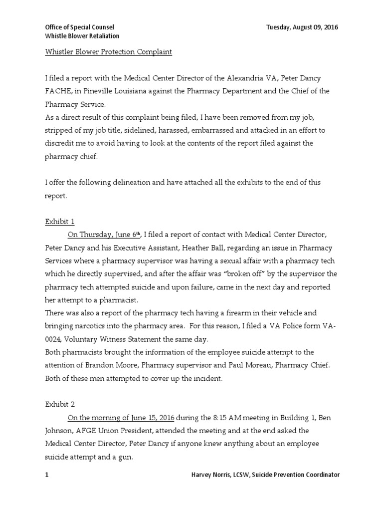 Office of Special Counsel OrM 892016 PDF Whistleblower Pharmacy