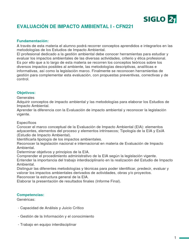 Evaluación de Impacto Ambiental I | PDF | Evaluación de impacto ...