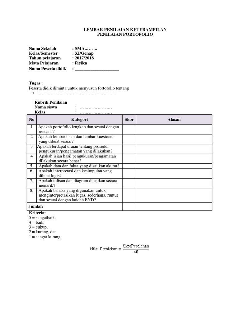 13 Instrumen Penilaian Portofolio