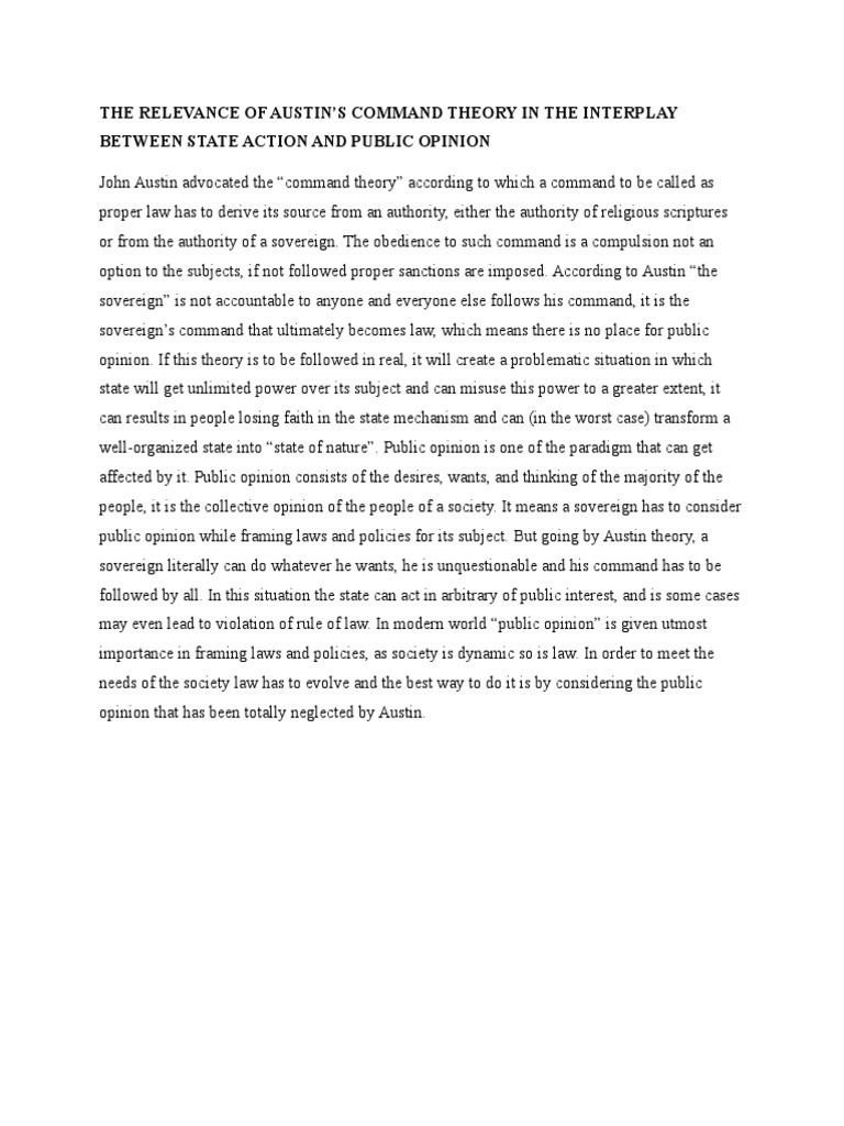 The Relevance of Austin'S Command Theory in The Interplay Between State ...