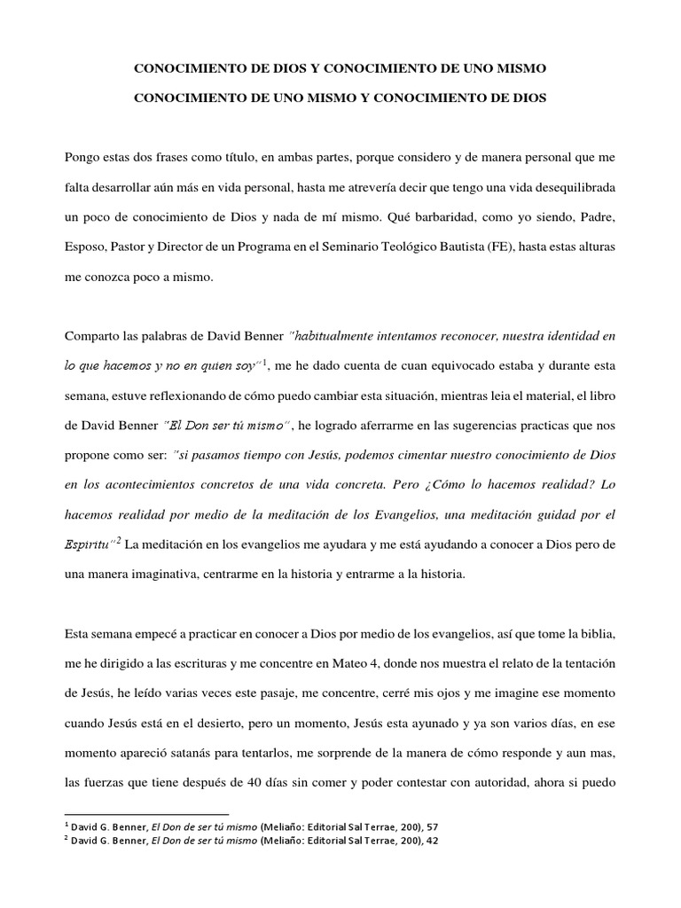 Conocimiento de Dios y Conocimiento de Uno Mismo | PDF | Dios | Evangelios