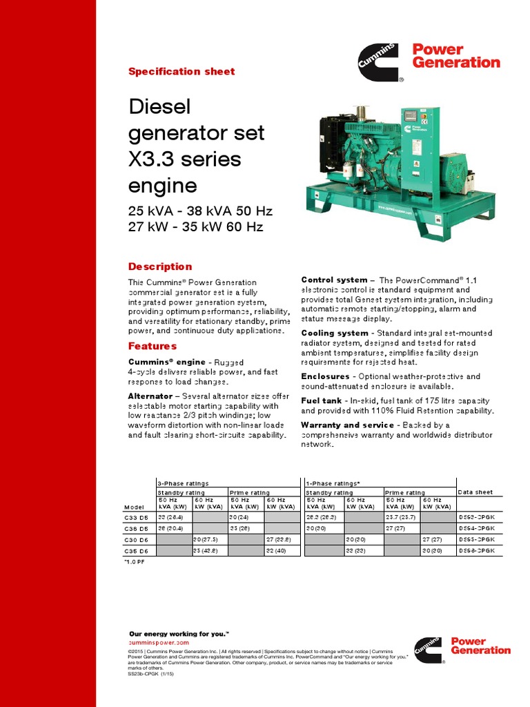 Cummins C33D5 Specification Sheet Electrical Engineering Electricity