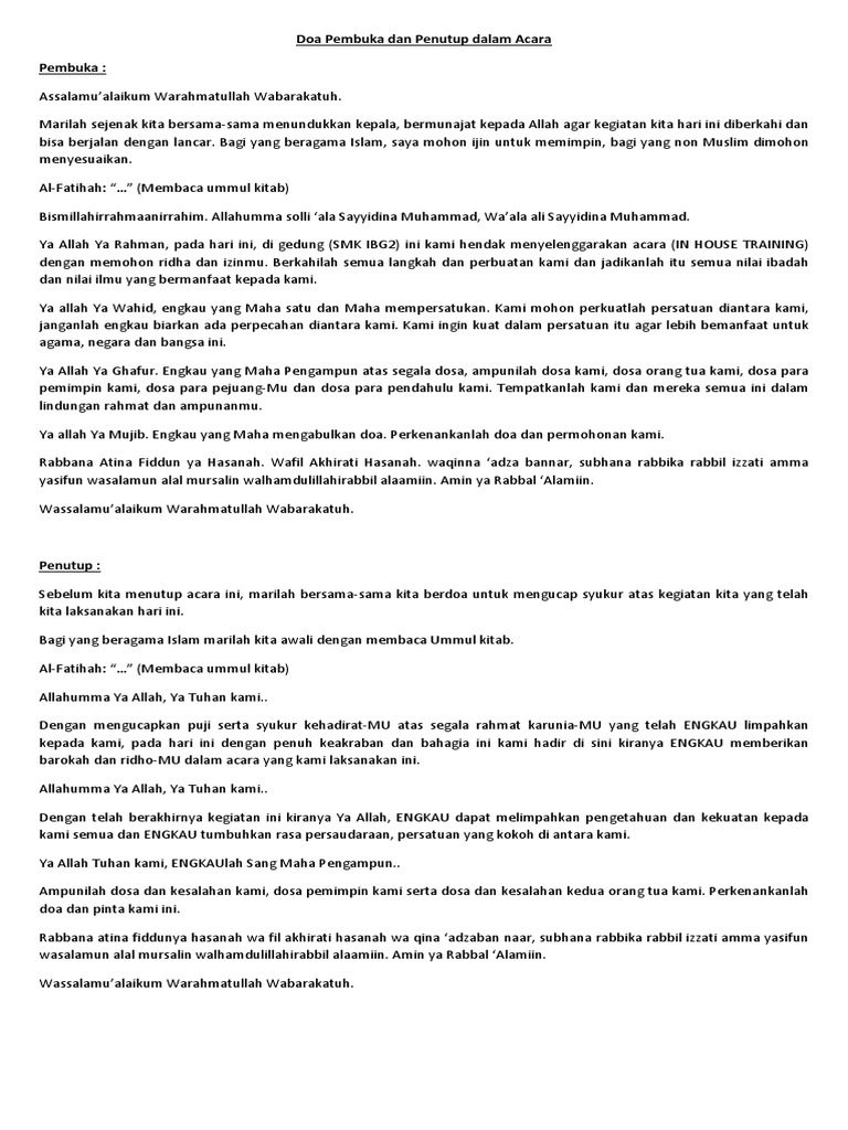 Teks Doa Pembuka Dan Penutup Dalam Acara Teks Doa Pembuka Dan Penutup Dalam Acara