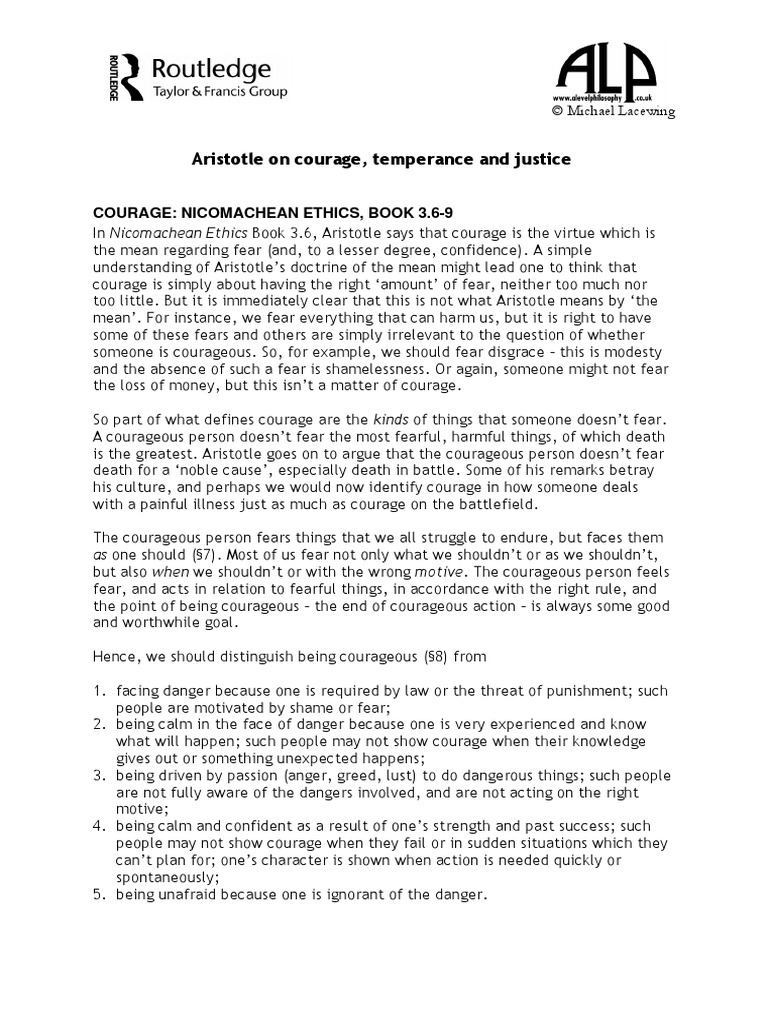 Aristotle on Courage and Temperance | PDF | Courage | Virtue
