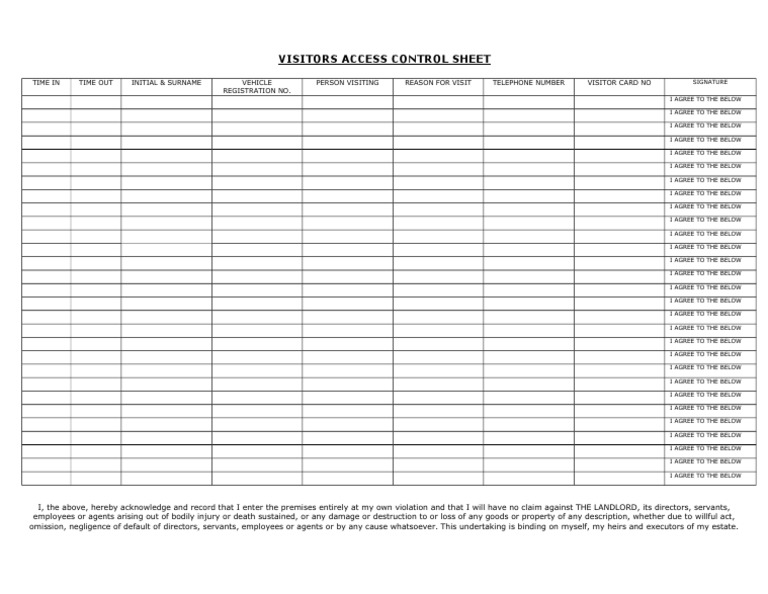 Visitor Access Control Sheet Template | PDF | Common Law | Legal Concepts