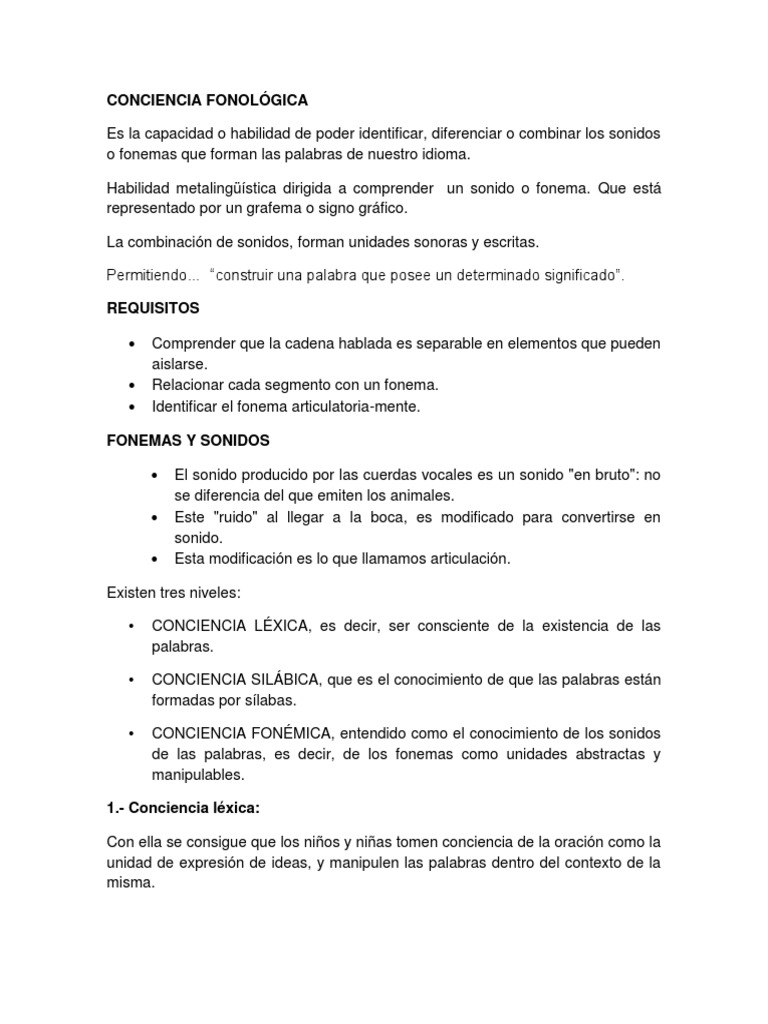 Desarrollo de la Conciencia Fonológica | PDF | Fonema | Palabra