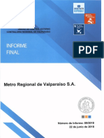 Informe Final 89-18 Metro Regional de Valparaíso S.A. Sobre Auditoría Al Cumplimiento de Los Contratos de Asistencia Técnica y Mantenimiento - Junio 2018