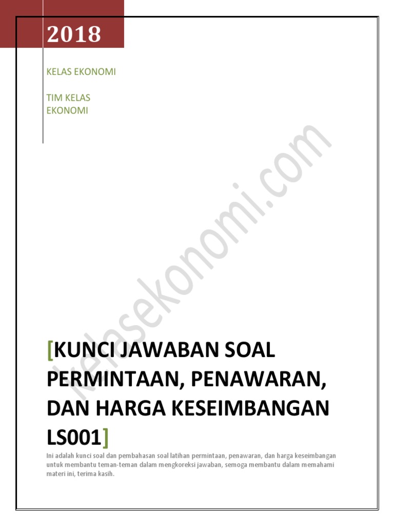 Pembahasan Soal Latihan Materi Permintaan Penawaran Dan Harga Keseimbangan Ls001
