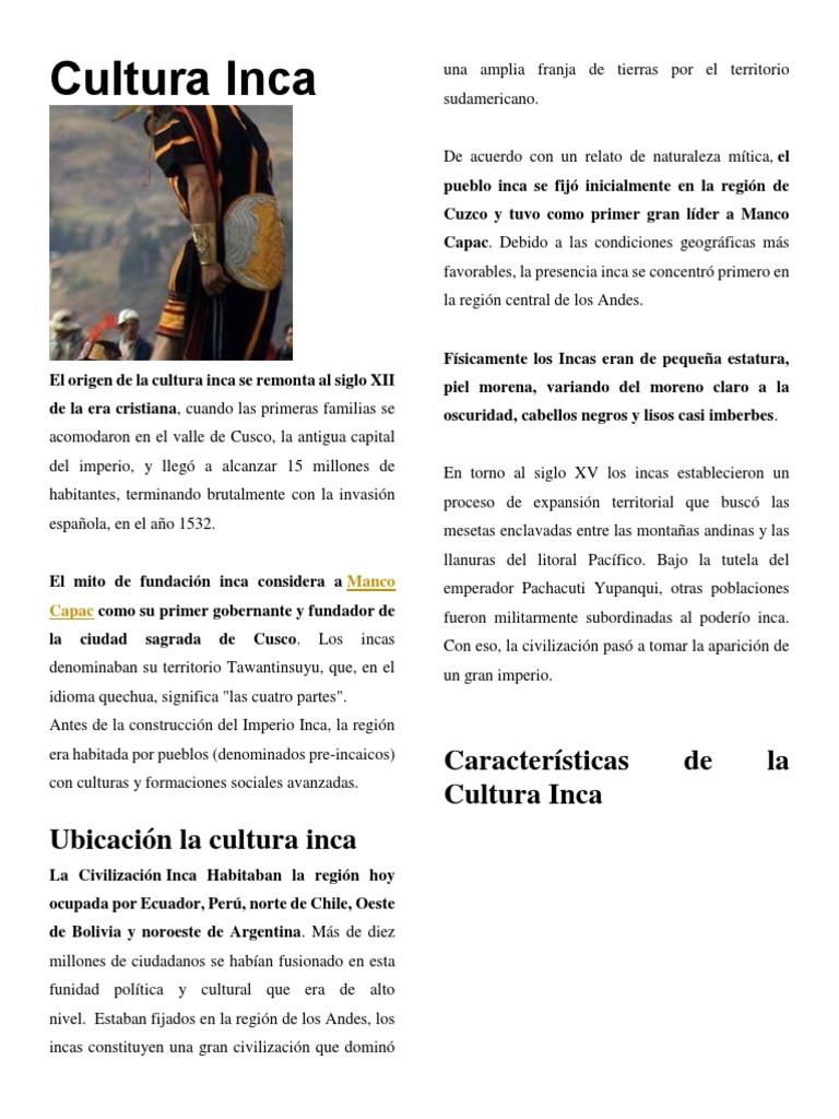 Características de la Cultura Inca | PDF | Imperio Inca | Cultura (general)