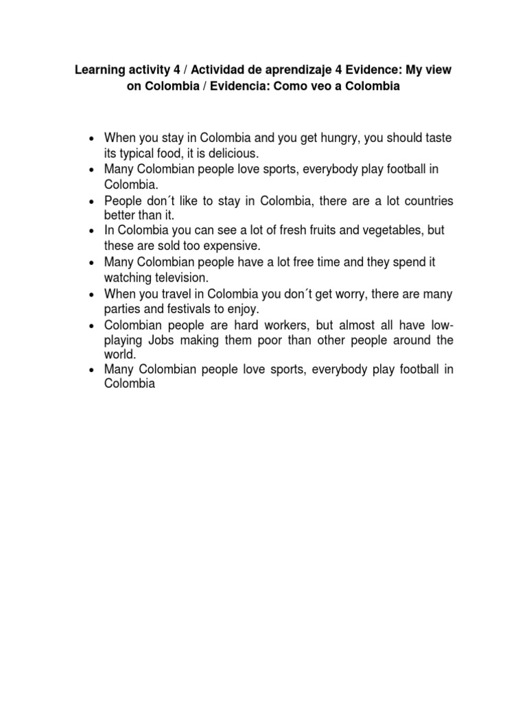 My View On Colombia Eliana Activity 4 Nivel 3 | PDF | Cooking, Food ...