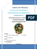 Cálculo de caudales y coeficientes de descarga en laboratorio de hidráulica