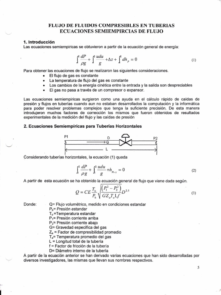 Ecuaciones de Flujo en Tuberías | PDF | Presión | Gases