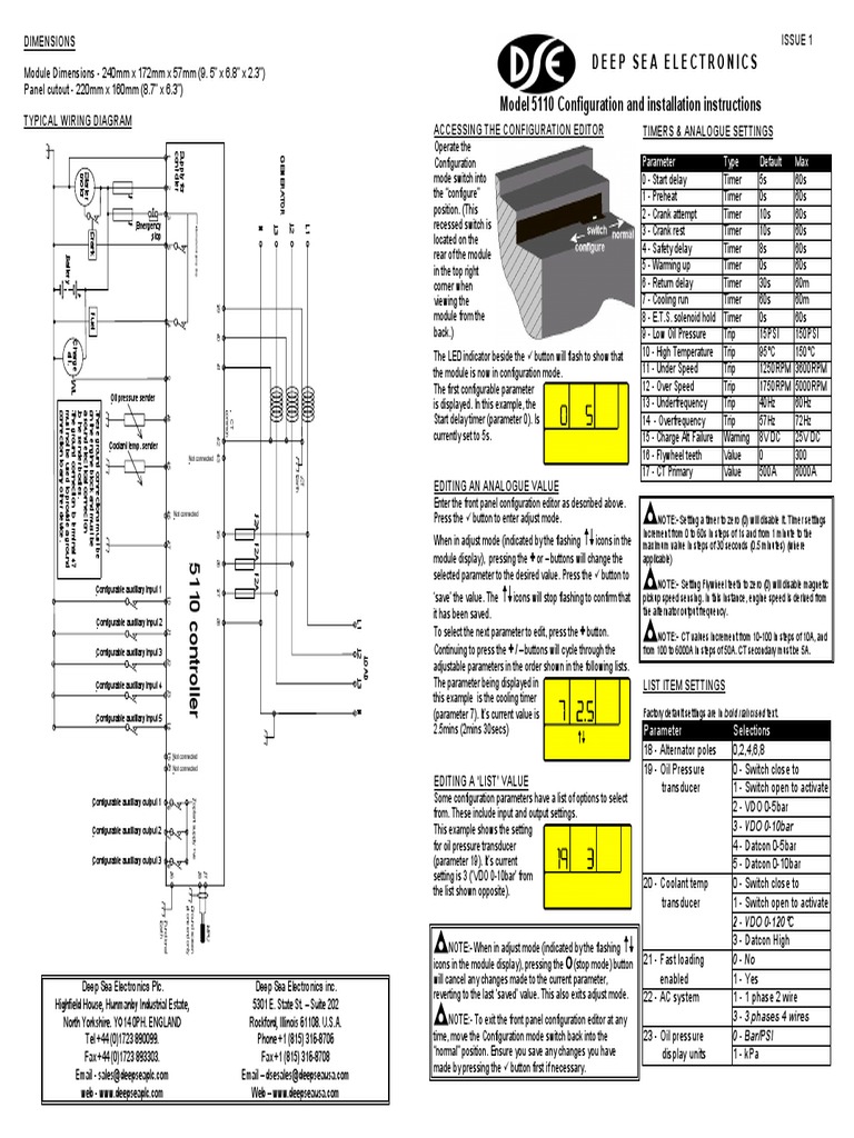 Deep Sea 5110 Wiring & Configuration Guide | PDF | Parameter (Computer ...