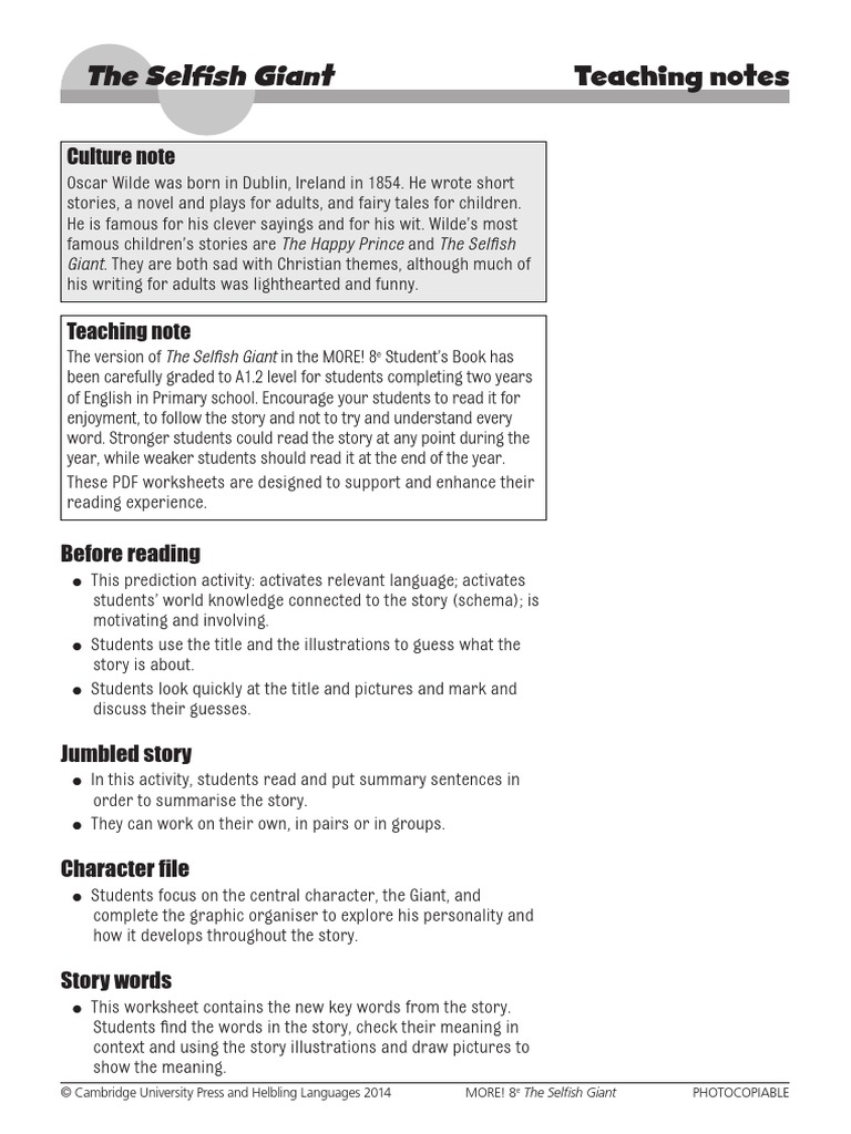 The Selfish Giant ALL Worksheets | PDF | The Happy Prince And Other Tales