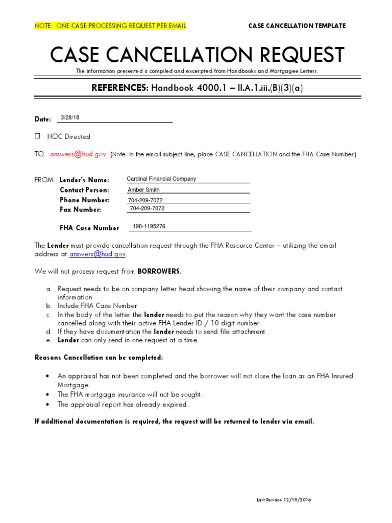 how can i cancel a fha case number assignment