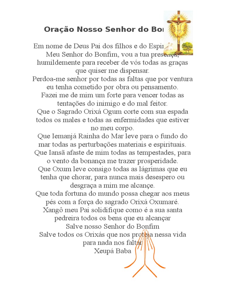 Oração Nosso Senhor Do Bonfim | PDF | Crença e doutrina religiosa ...