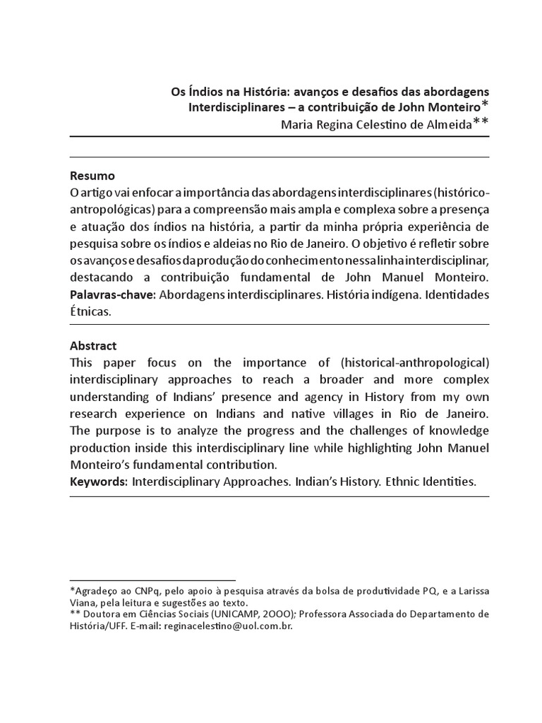 A Contribuição de John Monteiro Aos Índios Na História PDF | PDF ...