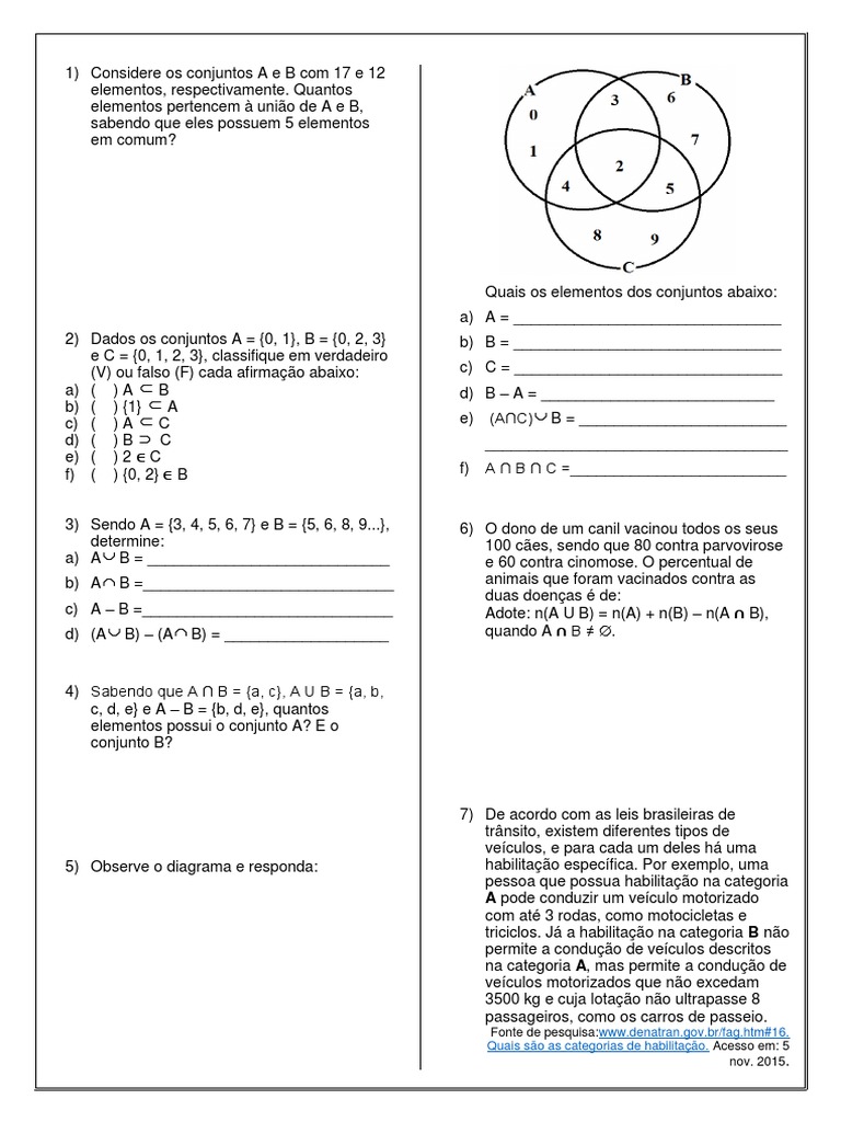 Exercícios sobre Teoria dos Conjuntos | PDF | Número inteiro | Número real