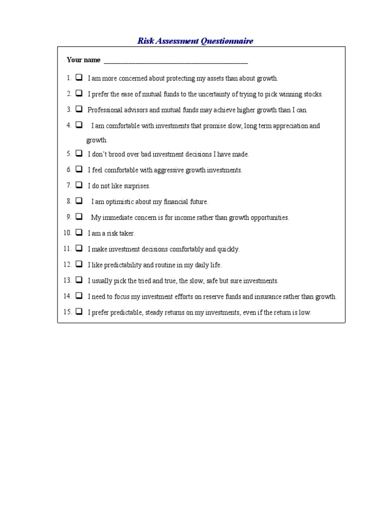Risk Assessment Questionnaire Pdf