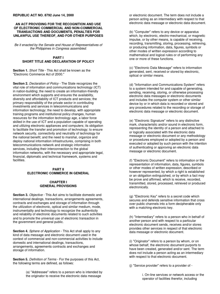 Electronic Commerce Act of 2000 PDF Authentication Information