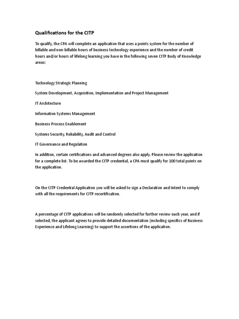 Qualifications For The CITP | PDF