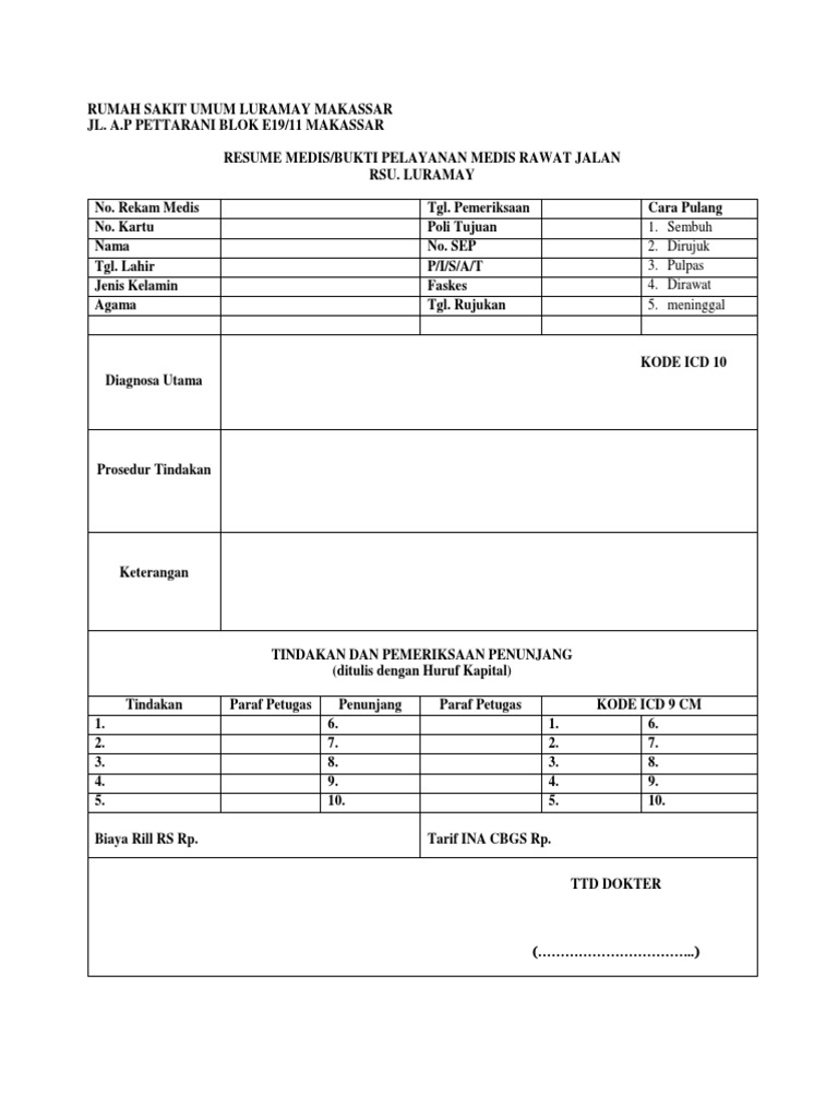 Format Resume Medis Rawat Jalan Format Resume Medis Rawat Jalan
