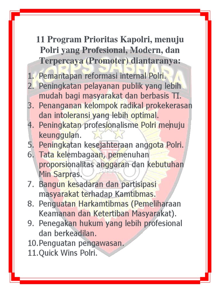 11 Program Prioritas Kapolri 2024 | PDF