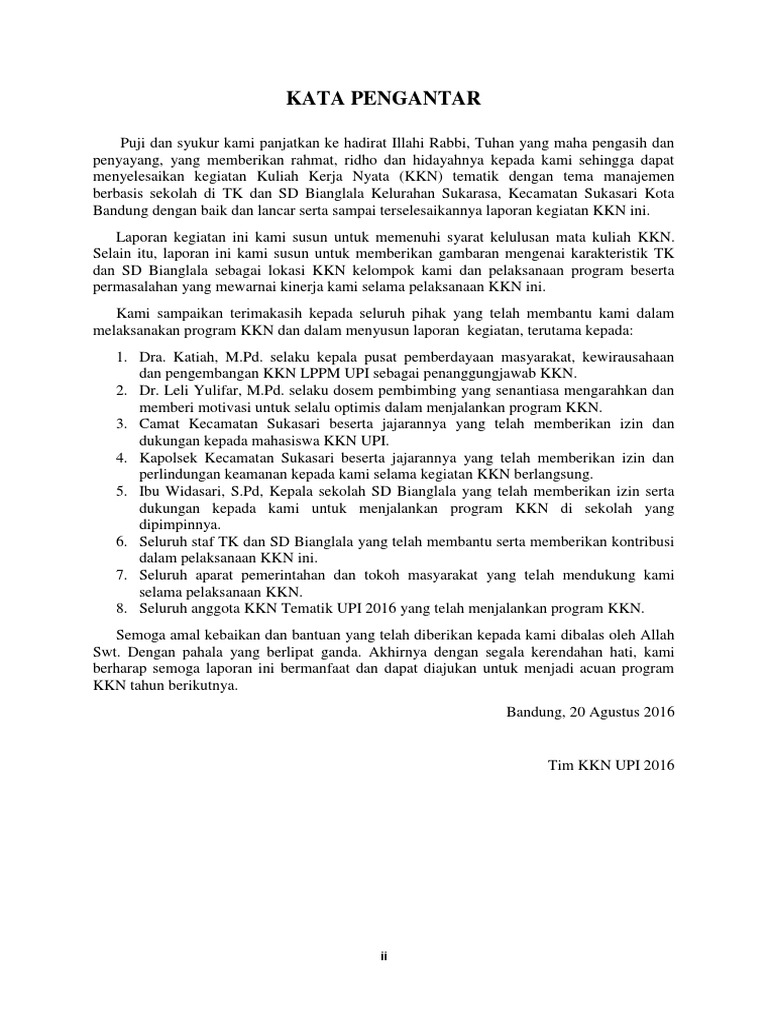 Kata Pengantar Lpj Kkn Kec Sukarasa