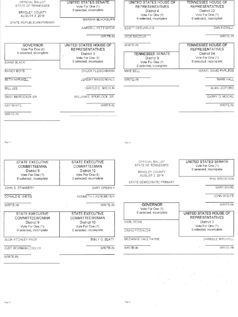 Bradley Co. Sample Ballot