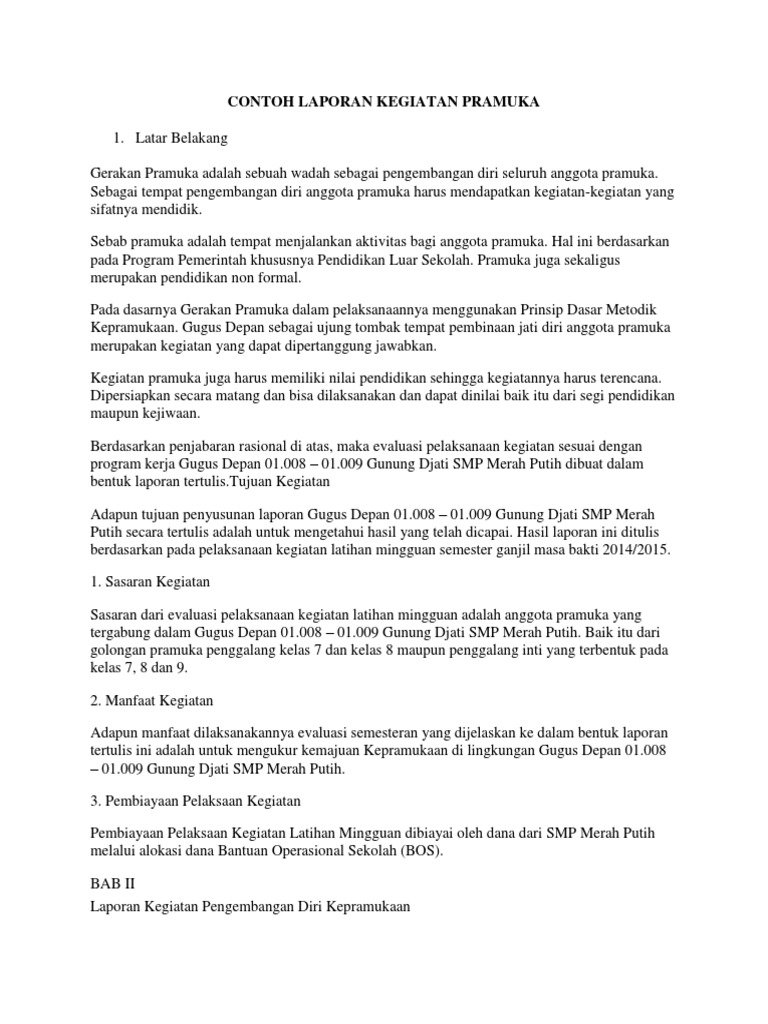 Contoh Laporan Kegiatan Pramuka PDF