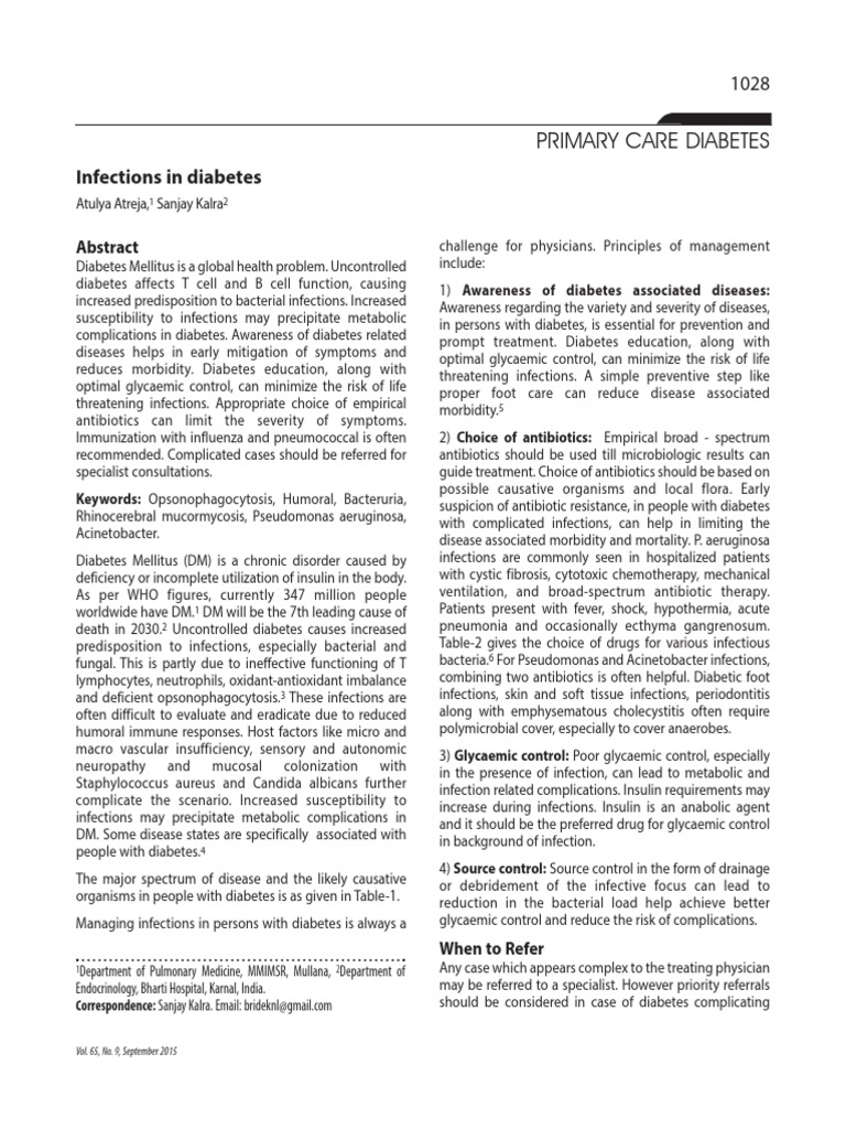 Infections in Diabetes PDF Diabetes Mellitus Diabetes Management