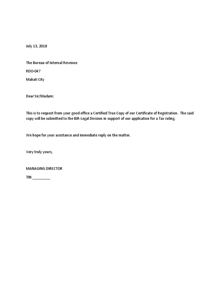 Request letter for bir