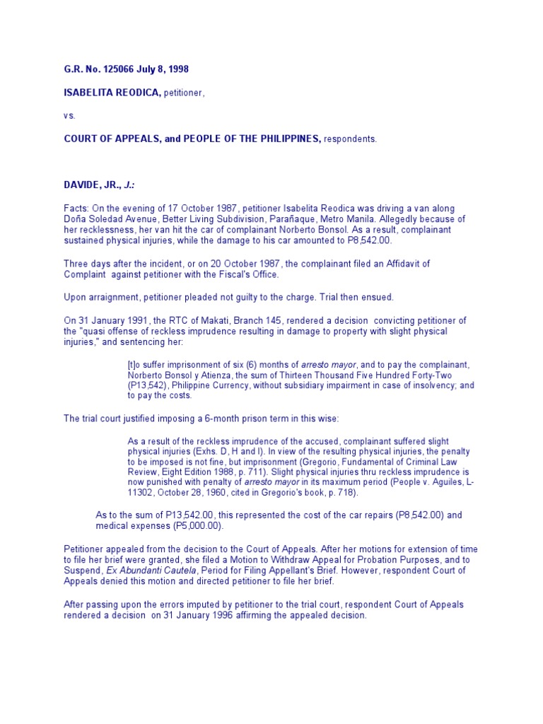 Reodica v. C.A. PDF Statute Of Limitations Crime & Violence