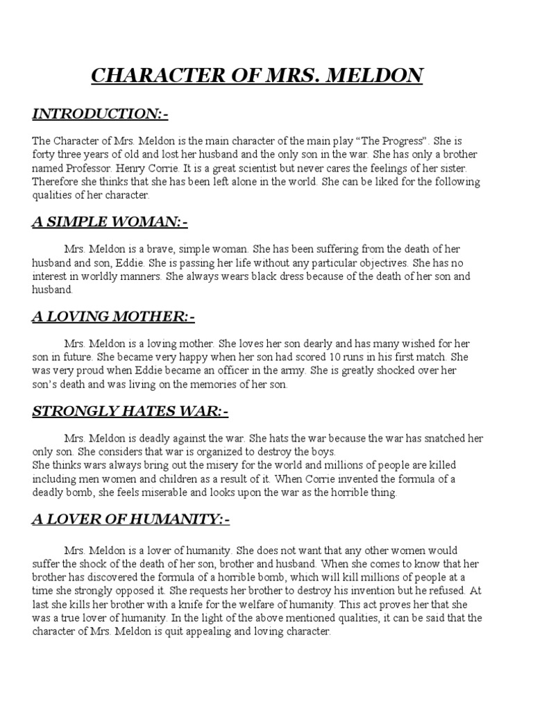 Character of Mrs. Meldon