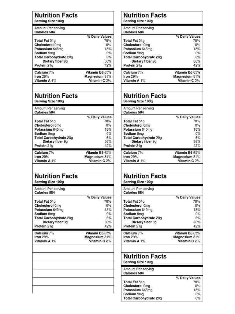 Nutrition Facts - Sunflower | PDF | Nutrition Facts Label | Nutrition