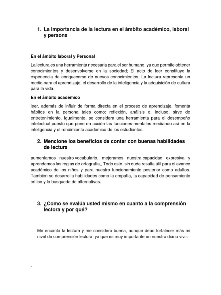 La Importancia de La Lectura en El Ámbito Académico | PDF