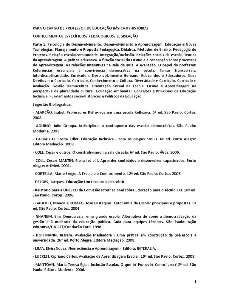 Conteúdos para Professor de História II | PDF | Pedagogia | Inclusão ...