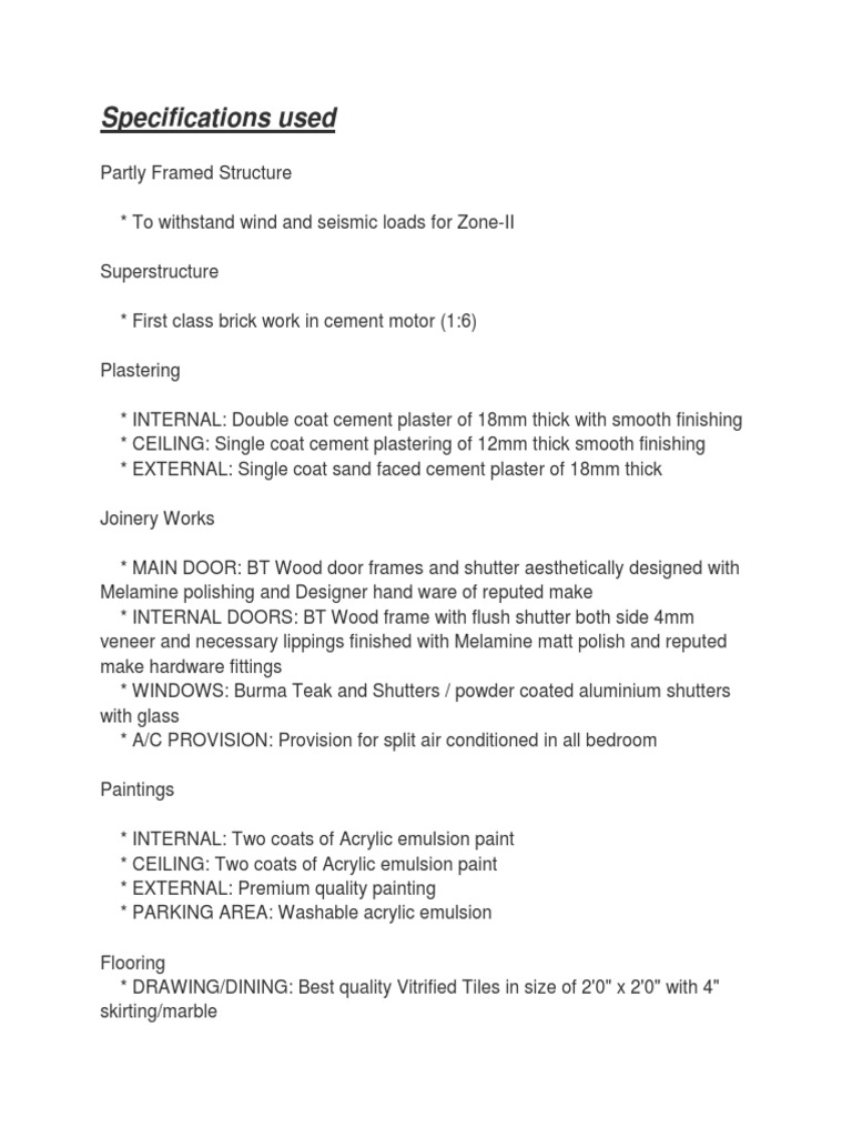 Detailed Construction Specifications | PDF | Tile | Plaster