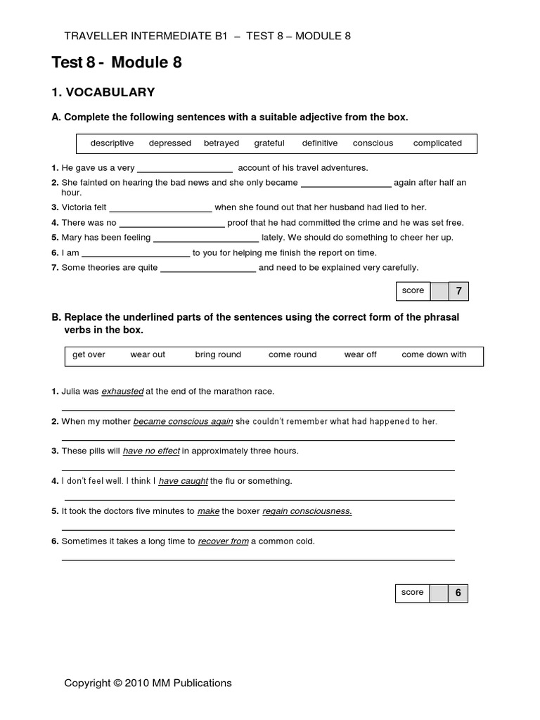 Test 8 - Module 8: 1. Vocabulary | PDF | Volunteering | Psychology