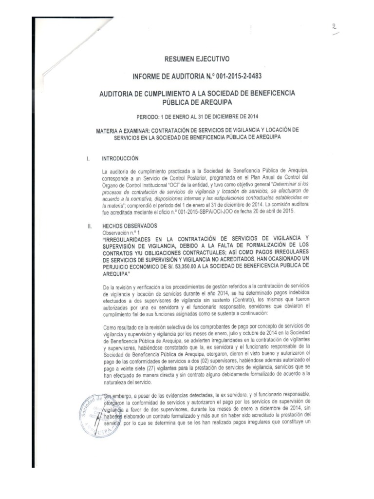 Resumen Ejecutivo - Informe Auditoria | PDF