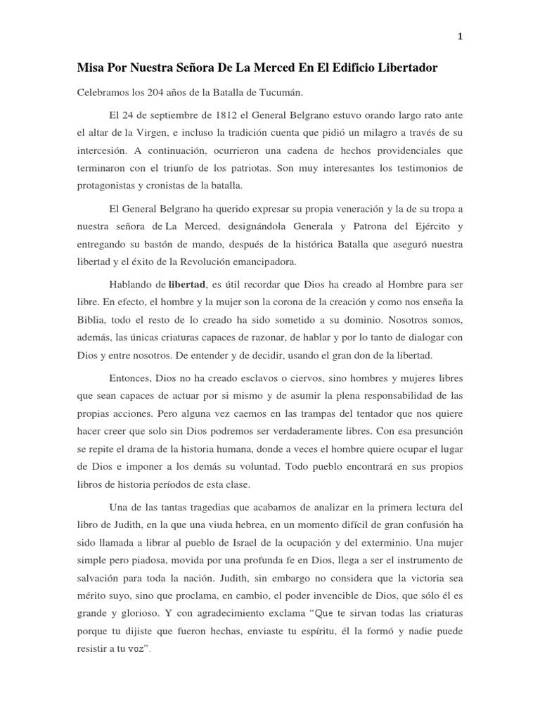 Misa en Honor a Nuestra Señora de La Merced | PDF | María, madre de ...