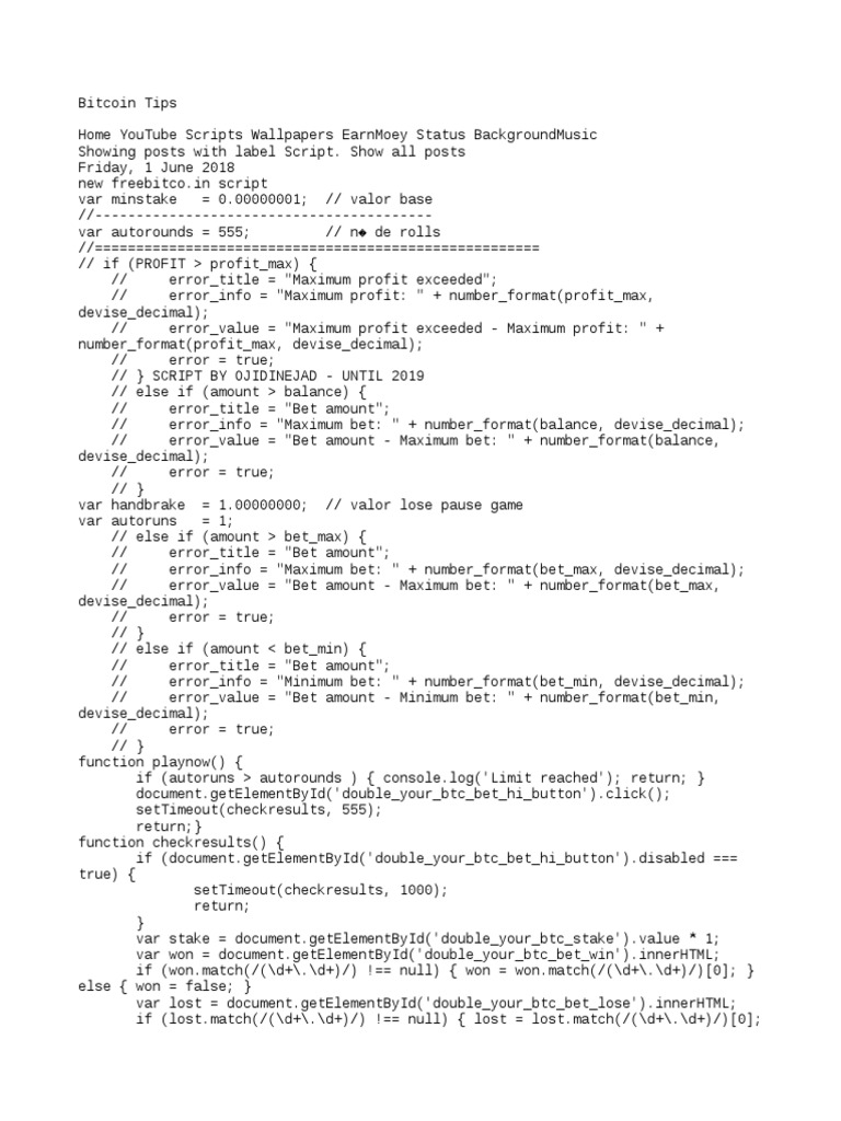 Bitsler Bet Script Overview | PDF | Cyberspace | System Software
