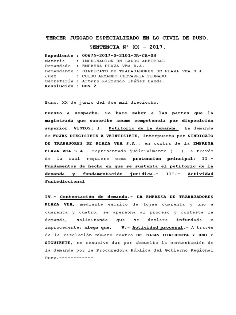 Sentecia de La Impugnacion de Laudo Arbitral | PDF | Demanda judicial ...