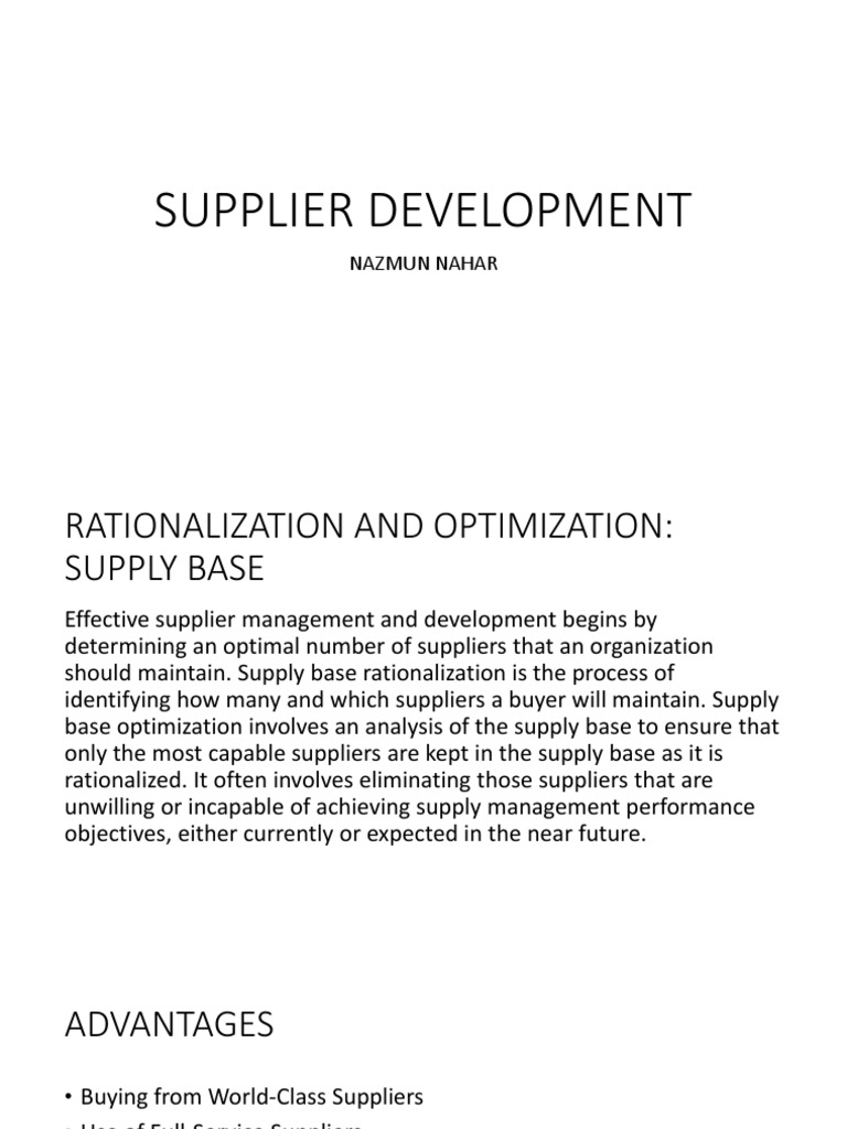 Supply Base Rationalization Strategies | PDF | Finance & Money Management