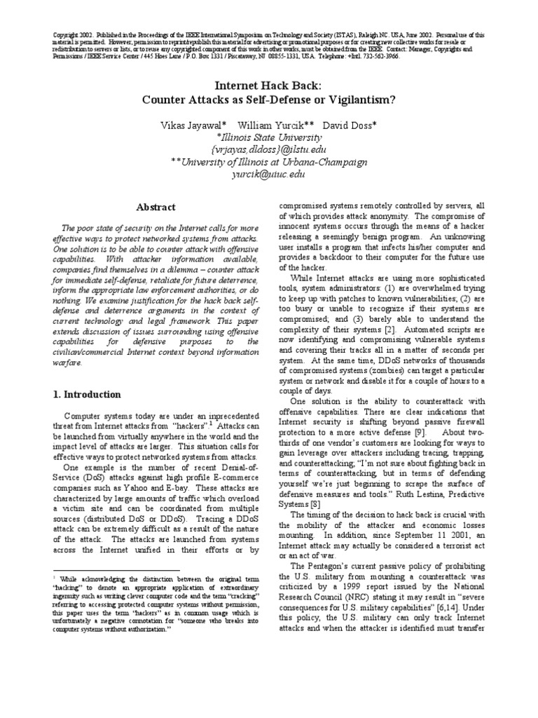 Hack Back Counter Attacks As SelfDefense or Vigilantism